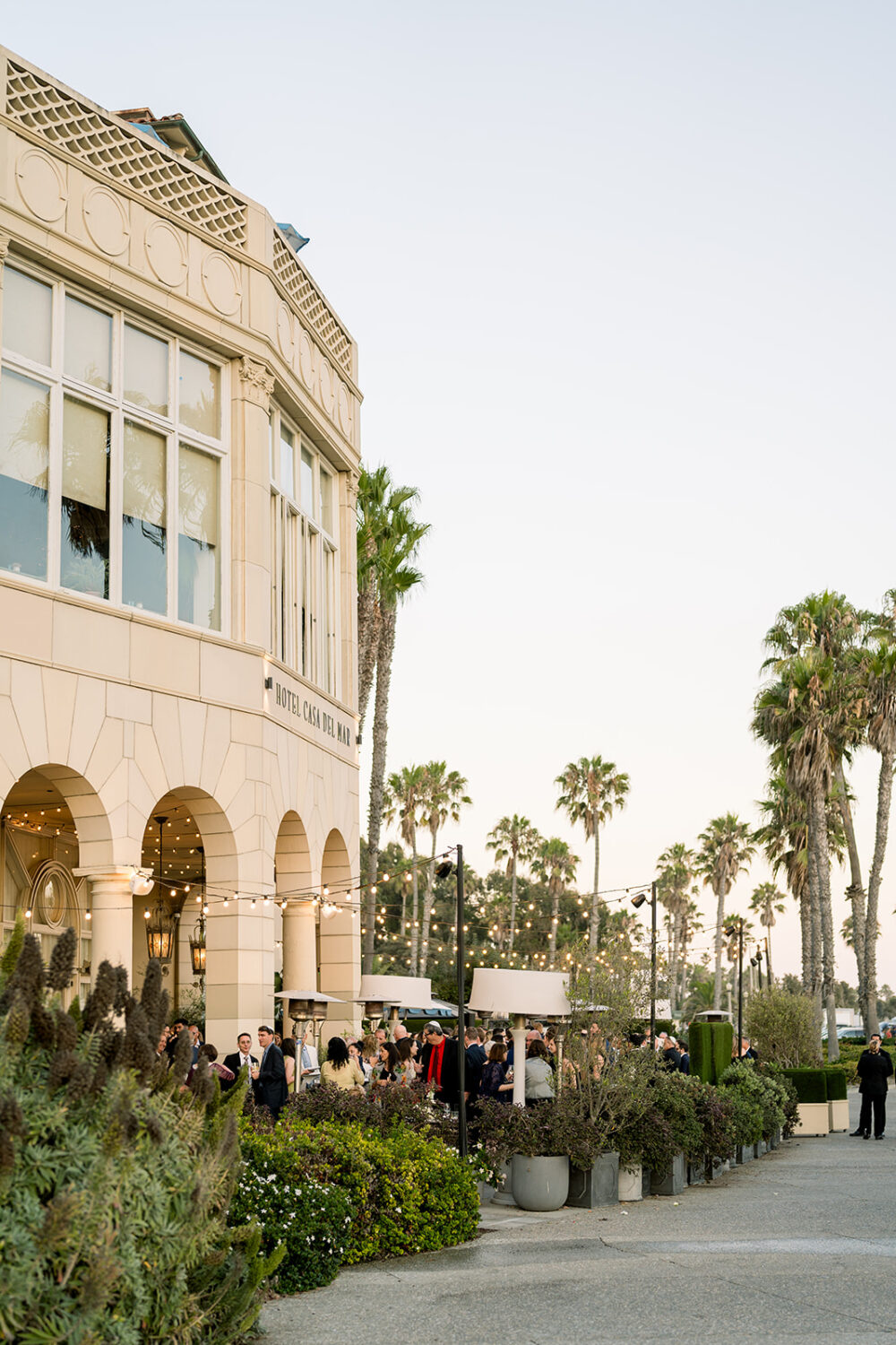 wedding cocktail party on the patio of the hotel
