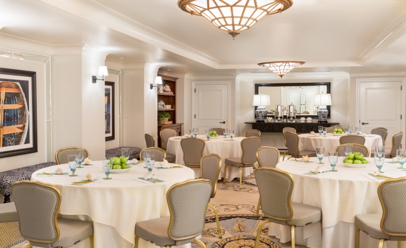 tables set up in the Crimson Room