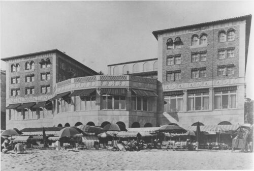 black & white photo of hotel in the 1930's